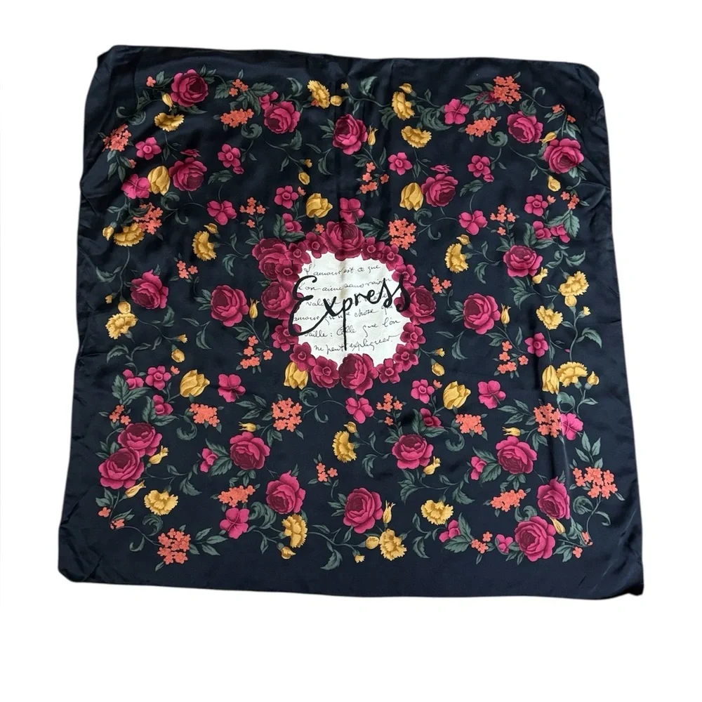 Express silk scarf with floral print Large Square size - Approximately 33” x 33”